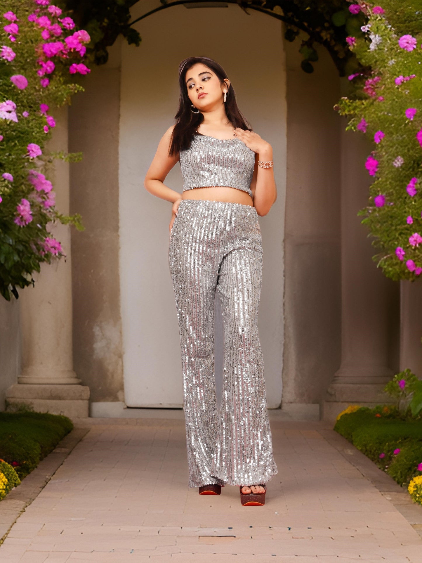 Sequins Spaghetti Neck Co-Ord Set by Shreekama