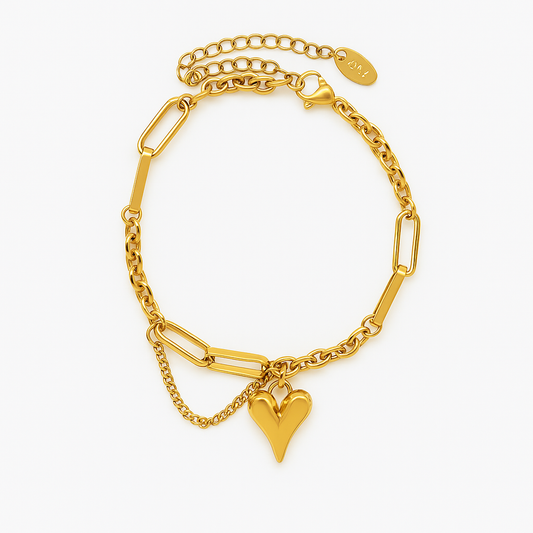Anti-Tarnish Gold Heart Charm Bracelet -Dainty & Durable Love Jewelry