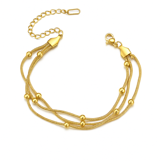 Triple Layer Gold Chain Bracelet with Beads E-legant Women’s Jewelry